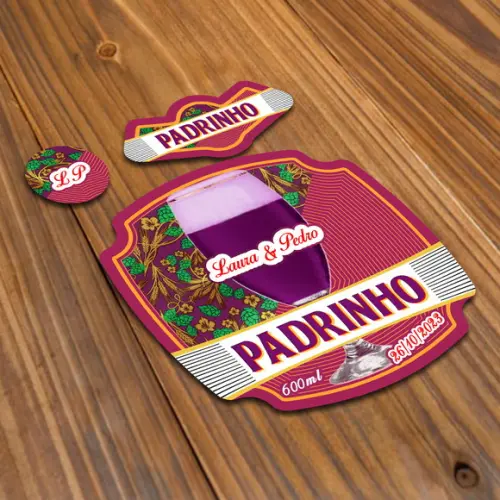 Adesivo 600ml Chopp de Vinho Padrinho Madrinha Rotulo