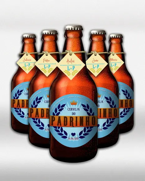 Kit Adesivo Cerveja do Padrinho Rótulo Azul 300 ml a 400 ml
