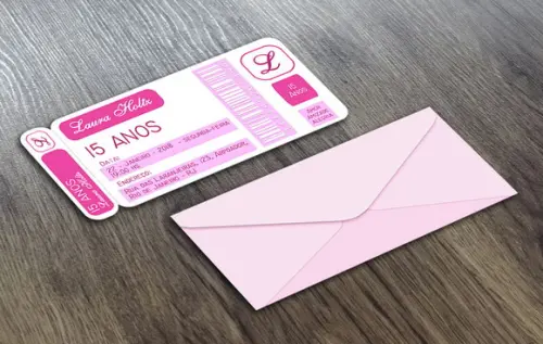 Kit Convite Ingresso 15 ANOS c/ Envelope