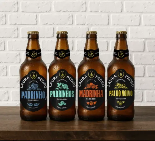 Kit Rótulos Adesivos Cerveja do Padrinho Madrinha 600 ml