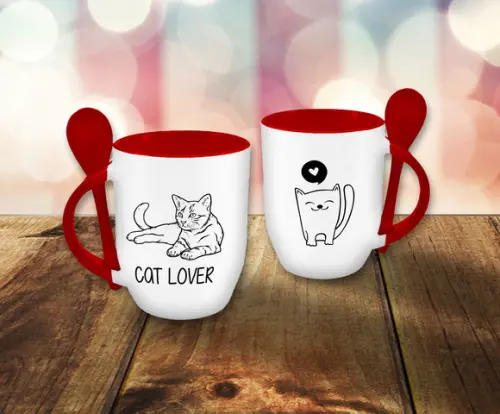 Mockup Caneca e Colher Arte Editável Criação De Anuncios