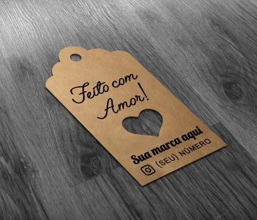 S Tag 5x3cm Kraft Com Sisal - Feito Com Amor - Coração