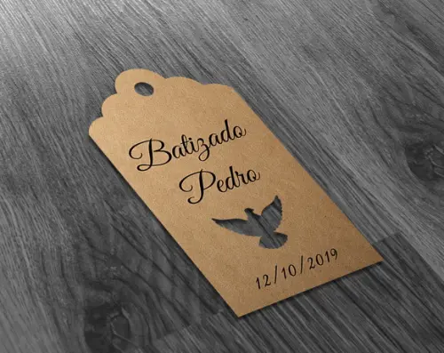 S Tag 7x4,5cm Kraft com Sisal - Recorte Ave Batizado