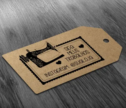 S Tag 7x4cm KRAFT com Sisal Sua Loja Logo Insta Whats