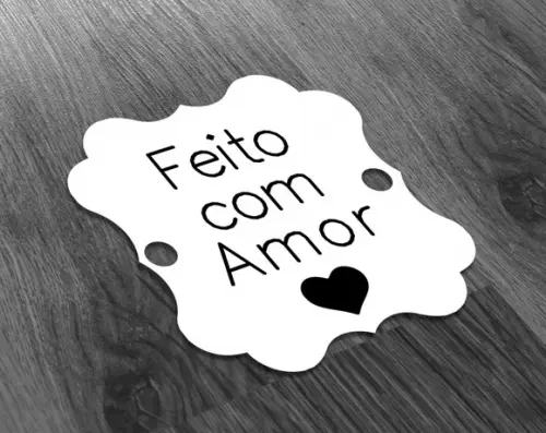 S Tag Branca - 4,5x4,5cm - Feito com Amor
