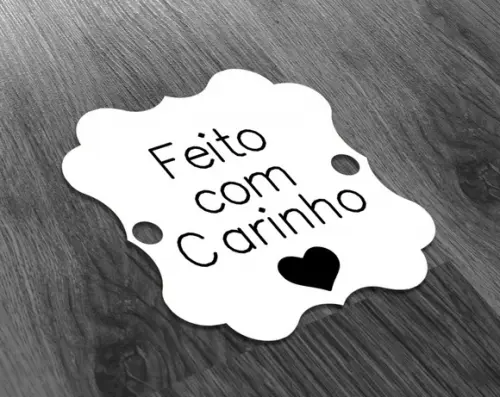 S Tag Branca - 4,5x4,5cm - Feito com Carinho