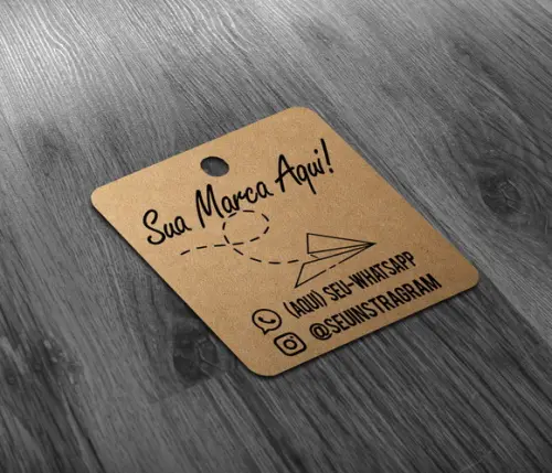 S Tag Kraft - Sua Marca - 4,5x4,5cm - Com Cordão De Sisal