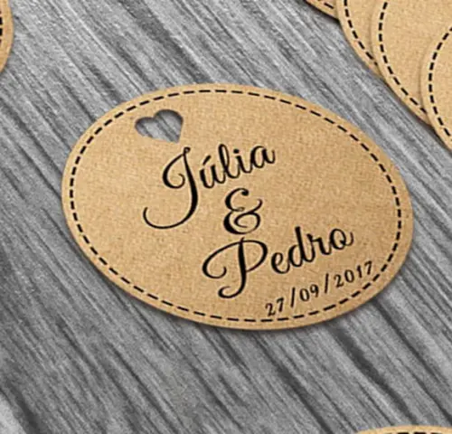 S Tag Kraft 3x3 Cm Com Sisal - Nome Dos Noivos