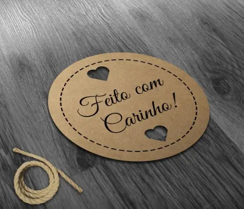 S Tag Kraft 4x4 cm com Sisal - Feito com Carinho