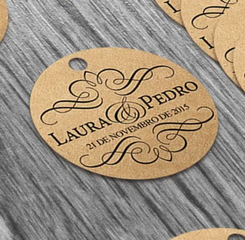 S Tag Kraft 4x4 cm com Sisal - Nome dos Noivos Monograma