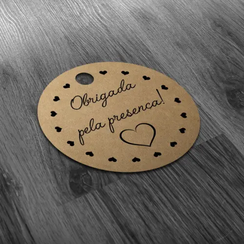 S Tag Kraft 4x4 cm Obrigada pela Presença Corações