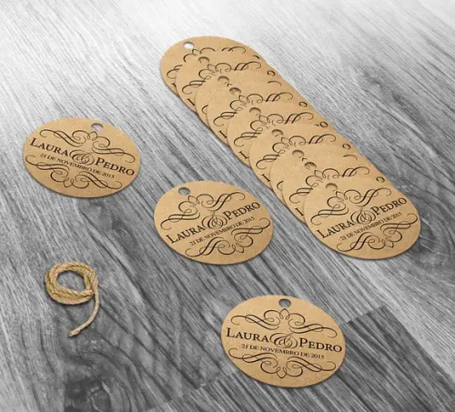 S Tag Kraft 4x4 cm com Sisal - Nome dos Noivos Monograma