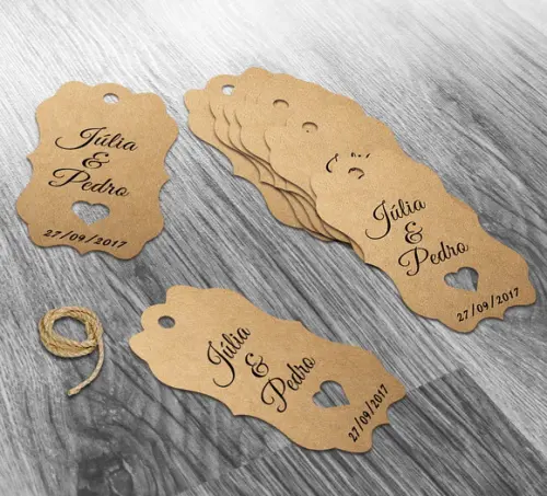 S Tag Kraft com Sisal - Nome dos Noivos e Coração - 7x4cm m