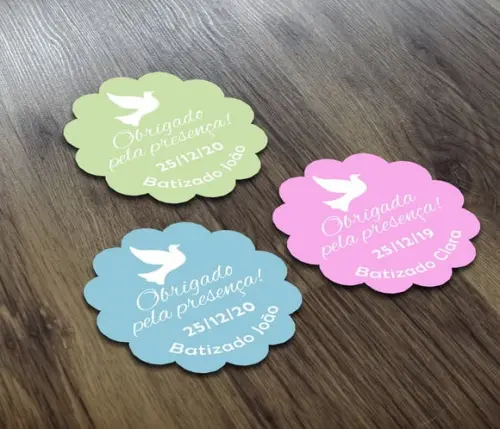 Tag 3x3cm Obrigado pela Presença Batismo Rosa