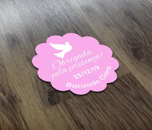 Tag 3x3cm Obrigado pela Presença Batismo Rosa