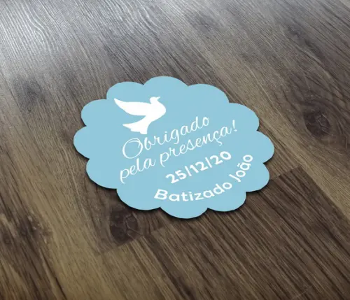 Tag 3x3cm Obrigado pela Presença Batismo Azul