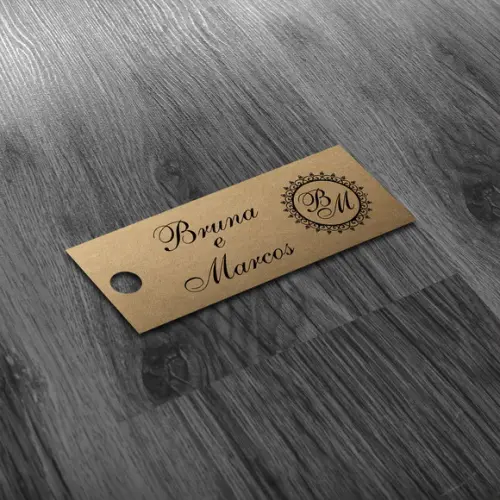 Tag 5x2cm Kraft Etiqueta Nome Noivos Monograma