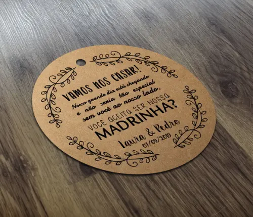 Tag 9x9cm Kraft - Convite dos Padrinhos Padrinho Madrinha