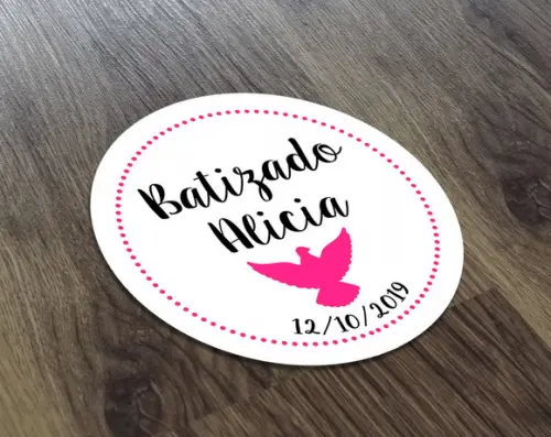 TAG Adesiva 4x4cm Branco Batizado AVE ROSA