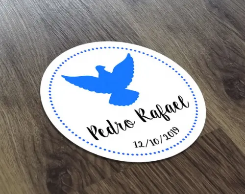 TAG Adesiva 4x4cm Branco Batizado AVE Azul
