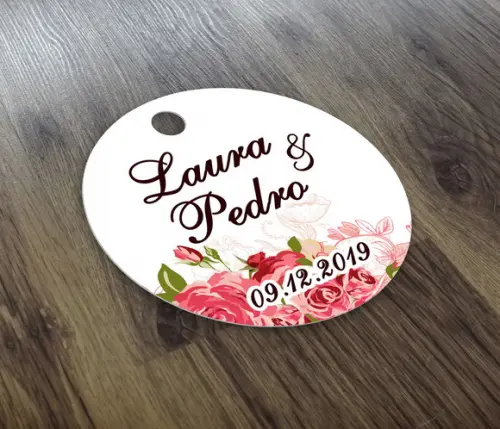 Tag Floral 180g - 4x4cm - Nome dos Noivos e Data