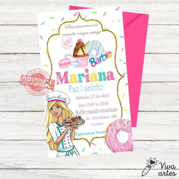 Convite Digital Barbie Confeiteira