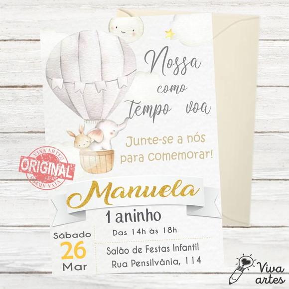 Convite Digital Elefantes e Balão de Ar Quente