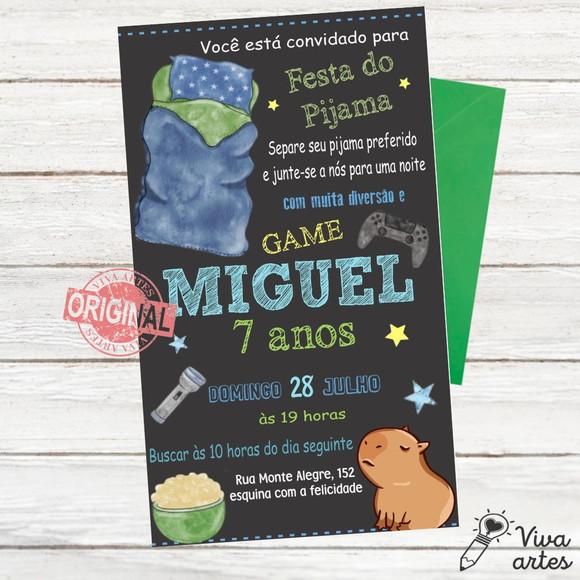Convite Digital Festa do Pijama Capivara Menino