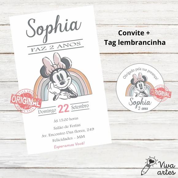 Convite Digital Minnie Tag Lembrancinha