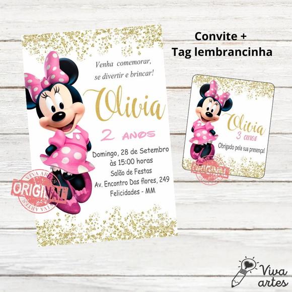 Convite Digital Minnie Tag Lembrancinha