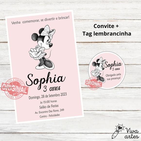 Convite Digital Minnie Tag Lembrancinha