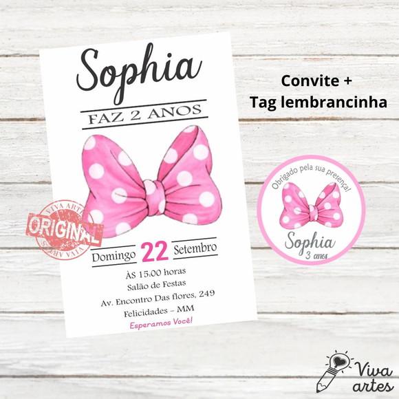 Convite Digital Minnie Tag Lembrancinha