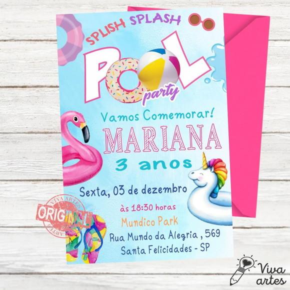 Convite Digital Pool Party Menina