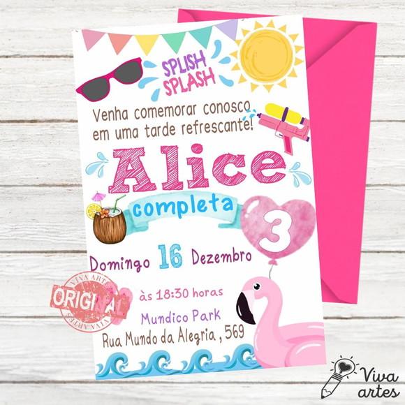 Convite Digital Pool Party Menina