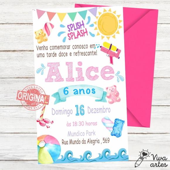 Convite Digital Pool Party Menina