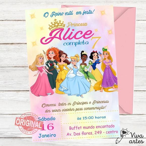 Convite Digital Princesas Cute Disney