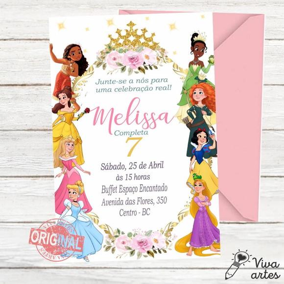Convite Digital Princesas Cute Disney