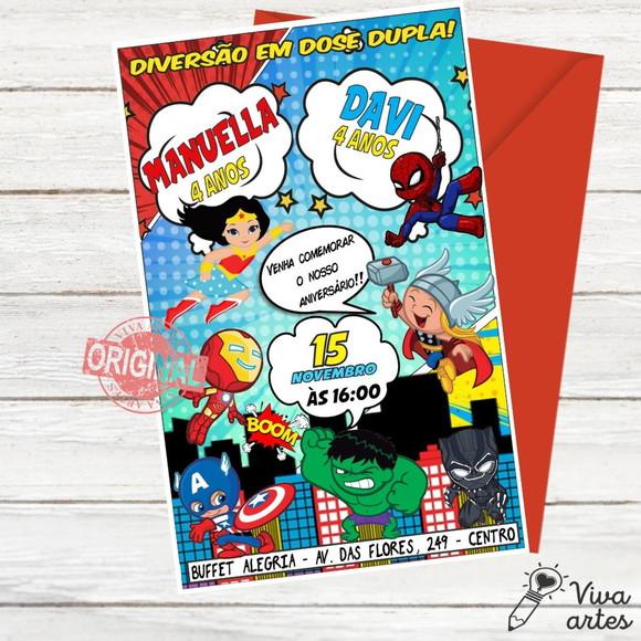 Convite Digital Super Heróis Irmãos