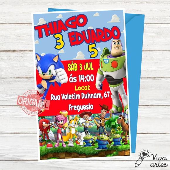 Convite Digital Toy Story Vs Sonic - Irmãos