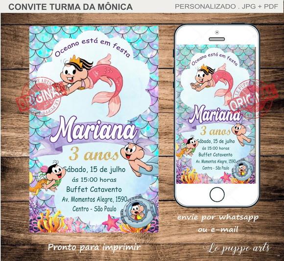 Convite Digital Turma da Mônica Fundo do Mar