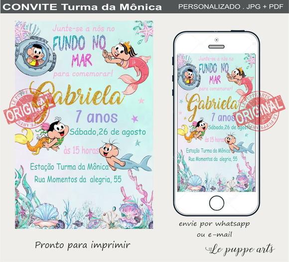 Convite Digital Turma da Mônica Fundo do Mar
