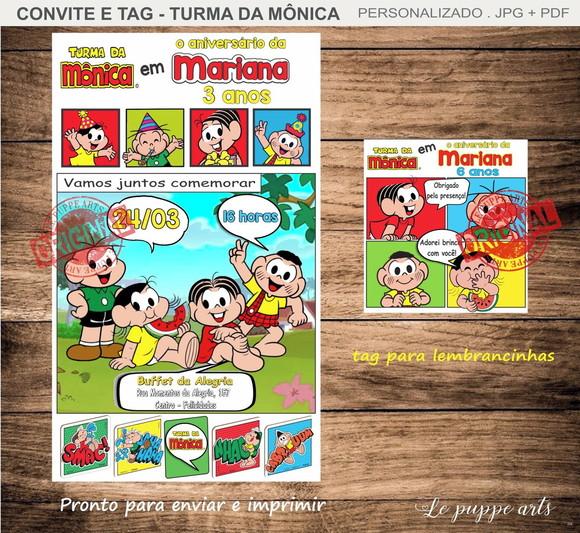 Convite Digital Turma da Mônica Tag Lembrancinha