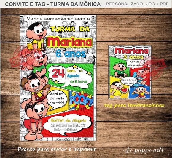 Convite Digital Turma da Mônica Tag Lembrancinha