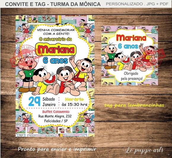 Convite Digital Turma da Mônica Tag Lembrancinha