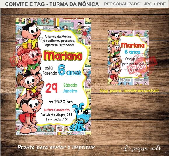 Convite Digital Turma da Mônica Tag Lembrancinha