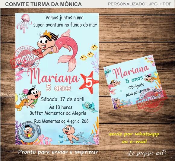 Convite e Tag Digital Turma da Mônica Fundo do Mar