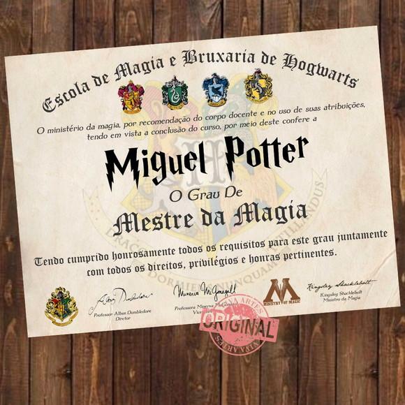 Diploma Personalizado Hogwarts Harry Potter