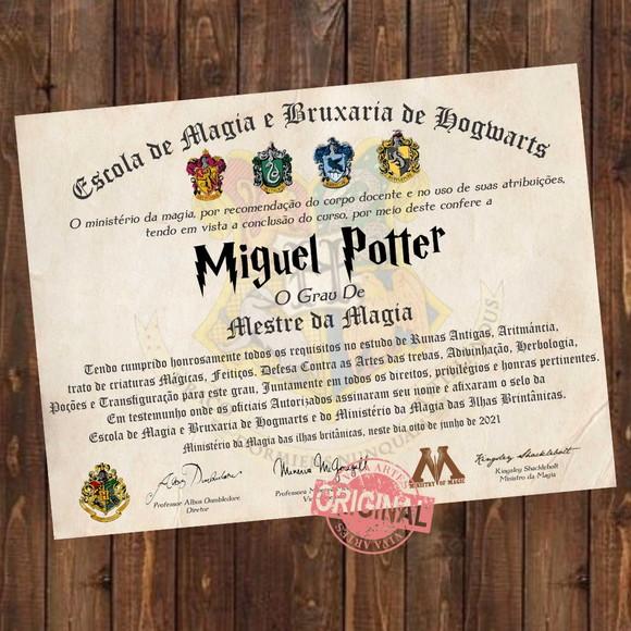Diploma Personalizado Hogwarts Harry Potter
