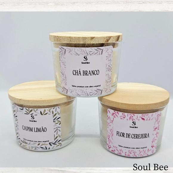 Trio de Velas Flor de Cerejeira, Chá Branco e Capim Limão