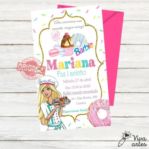Convite Digital Barbie Confeiteira